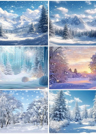 Snow Scene White Forest Art Style Backdrop Background Winter Christmas Backdrop - MimiStylez