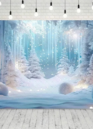 Snow Scene White Forest Art Style Backdrop Background Winter Christmas Backdrop - MimiStylez