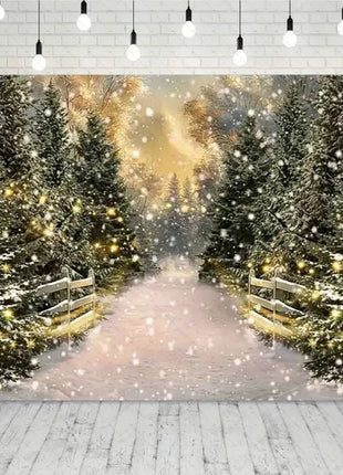 Snow Scene White Forest Art Style Backdrop Background Winter Christmas Backdrop - MimiStylez