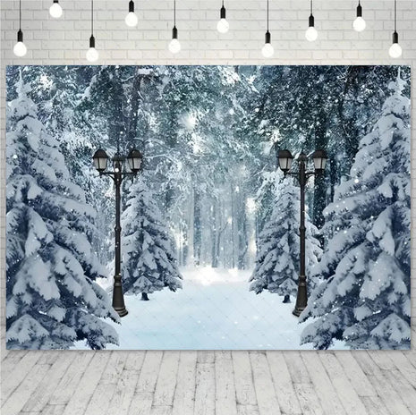 Snow Scene White Forest Art Style Backdrop Cloud Photography Background Winter Christmas Party Backdrop Decorations - MimiStylez