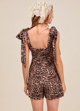 SO ME Leopard Flowy Woven Romper With Tie Straps - MimiStylez