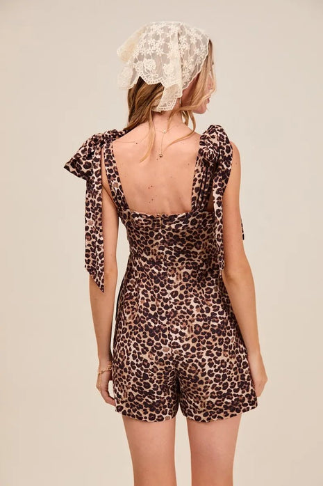 SO ME Leopard Flowy Woven Romper With Tie Straps - MimiStylez