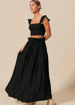 SO ME Smocked Top and Flowy Maxi Skirt Set - MimiStylez