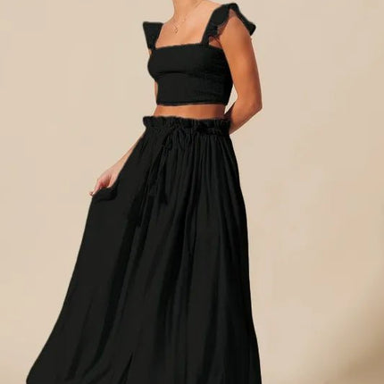 SO ME Smocked Top and Flowy Maxi Skirt Set - MimiStylez