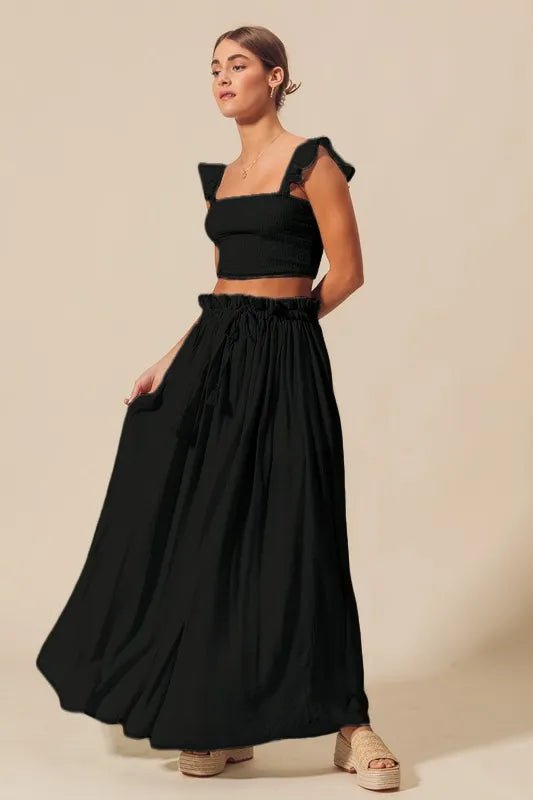 SO ME Smocked Top and Flowy Maxi Skirt Set - MimiStylez