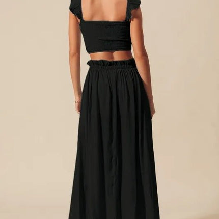 SO ME Smocked Top and Flowy Maxi Skirt Set - MimiStylez