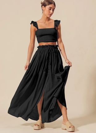 SO ME Smocked Top and Flowy Maxi Skirt Set - MimiStylez