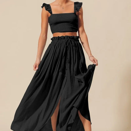 SO ME Smocked Top and Flowy Maxi Skirt Set - MimiStylez