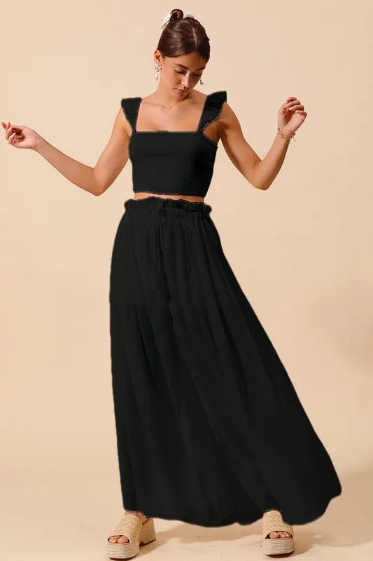 SO ME Smocked Top and Flowy Maxi Skirt Set - MimiStylez
