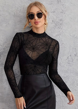 Spider Web Print Long Sleeve Blouse - MimiStylez