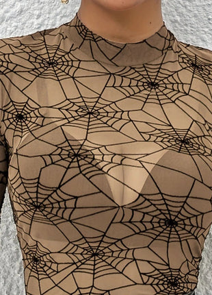 Spider Web Print Long Sleeve Blouse - MimiStylez