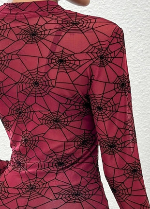 Spider Web Print Long Sleeve Blouse - MimiStylez