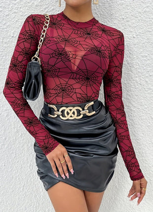 Spider Web Print Long Sleeve Blouse - MimiStylez
