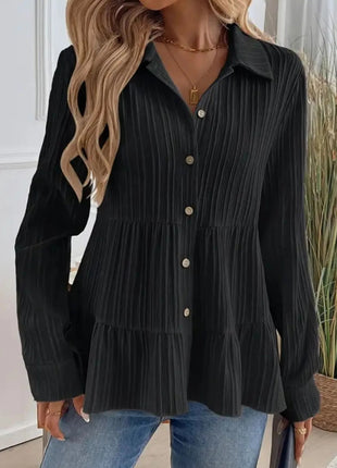 Striped Button - Down Tiered Shirt - MimiStylez