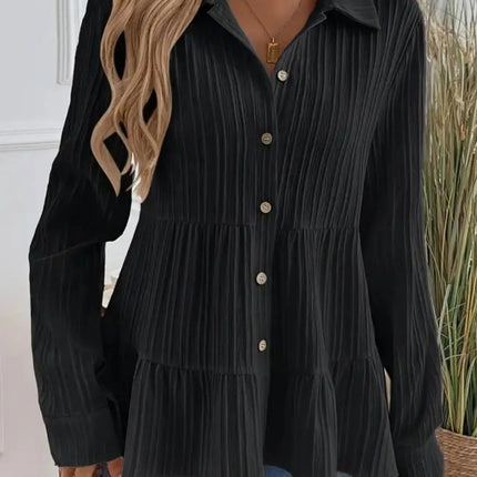 Striped Button - Down Tiered Shirt - MimiStylez