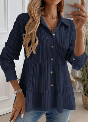 Striped Button - Down Tiered Shirt - MimiStylez