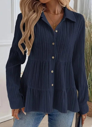 Striped Button - Down Tiered Shirt - MimiStylez