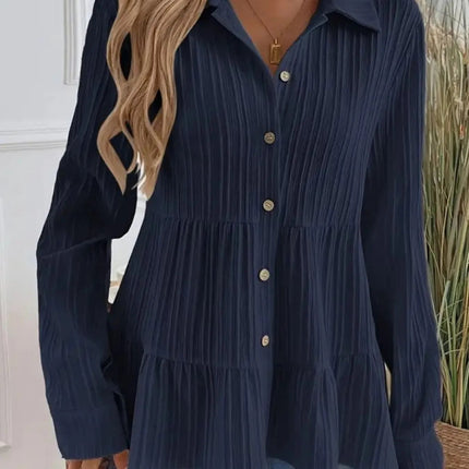 Striped Button - Down Tiered Shirt - MimiStylez