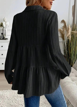 Striped Button - Down Tiered Shirt - MimiStylez