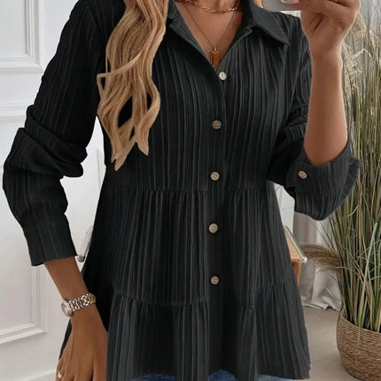 Striped Button - Down Tiered Shirt - MimiStylez