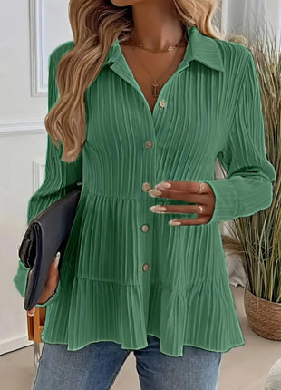 Striped Button - Down Tiered Shirt - MimiStylez