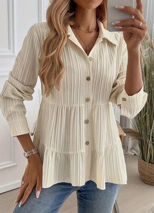 Striped Button - Down Tiered Shirt - MimiStylez