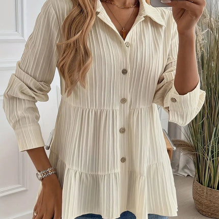 Striped Button - Down Tiered Shirt - MimiStylez