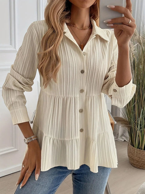 Striped Button - Down Tiered Shirt - MimiStylez