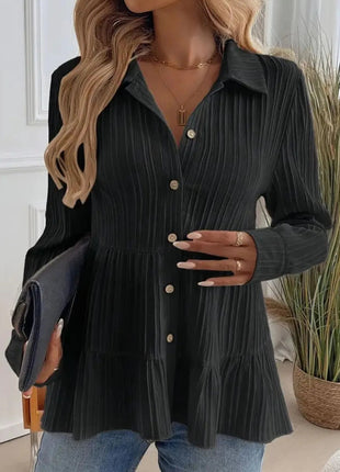 Striped Button - Down Tiered Shirt - MimiStylez