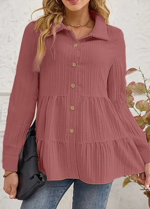 Striped Button - Down Tiered Shirt - MimiStylez