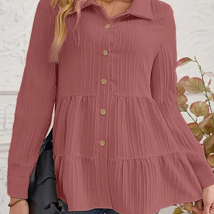 Striped Button - Down Tiered Shirt - MimiStylez