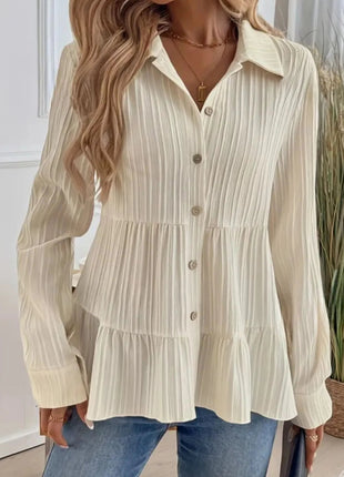 Striped Button - Down Tiered Shirt - MimiStylez