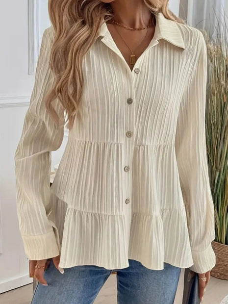 Striped Button - Down Tiered Shirt - MimiStylez