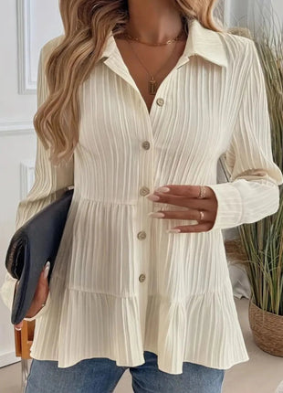 Striped Button - Down Tiered Shirt - MimiStylez