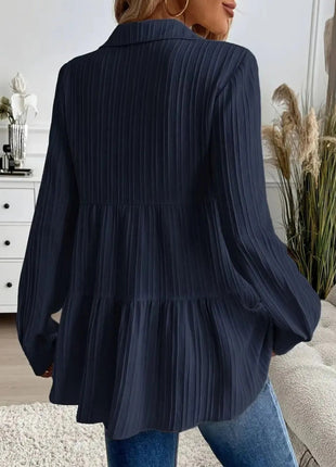 Striped Button - Down Tiered Shirt - MimiStylez