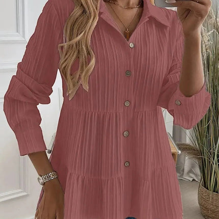 Striped Button - Down Tiered Shirt - MimiStylez
