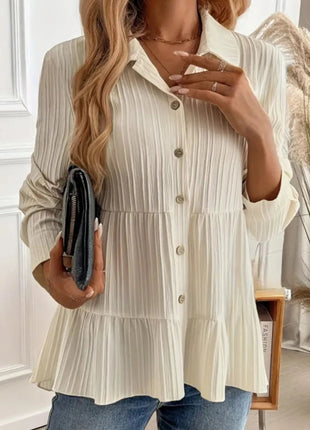 Striped Button - Down Tiered Shirt - MimiStylez