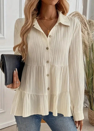 Striped Button - Down Tiered Shirt - MimiStylez