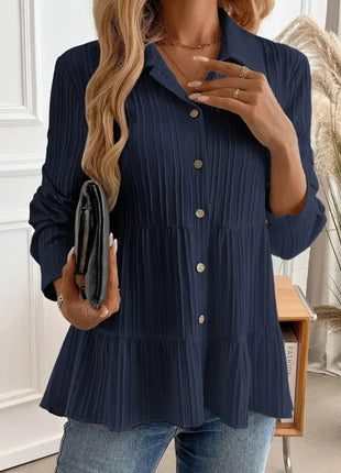 Striped Button - Down Tiered Shirt - MimiStylez