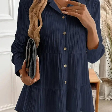 Striped Button - Down Tiered Shirt - MimiStylez