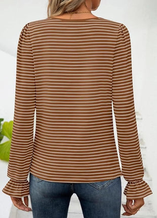 Striped Long Sleeve T-Shirt with Square Neckline - MimiStylez