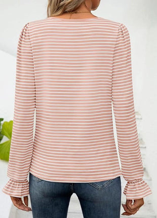 Striped Long Sleeve T-Shirt with Square Neckline - MimiStylez