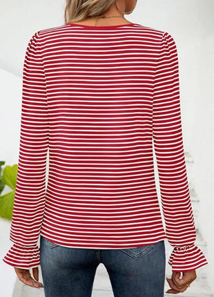 Striped Long Sleeve T-Shirt with Square Neckline - MimiStylez
