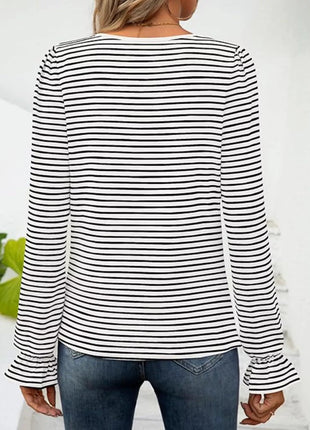 Striped Long Sleeve T-Shirt with Square Neckline - MimiStylez