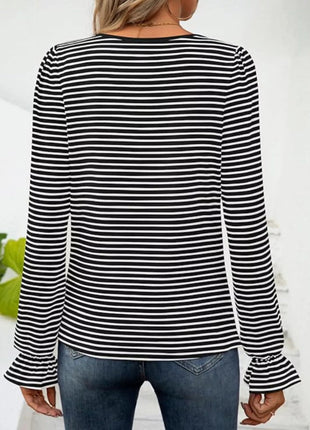 Striped Long Sleeve T-Shirt with Square Neckline - MimiStylez
