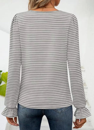 Striped Long Sleeve T-Shirt with Square Neckline - MimiStylez