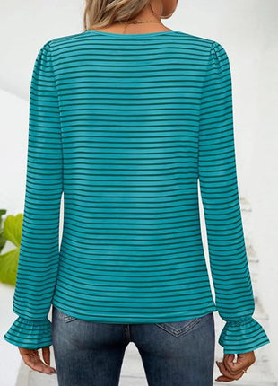 Striped Long Sleeve T-Shirt with Square Neckline - MimiStylez