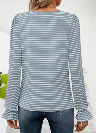 Striped Long Sleeve T-Shirt with Square Neckline - MimiStylez