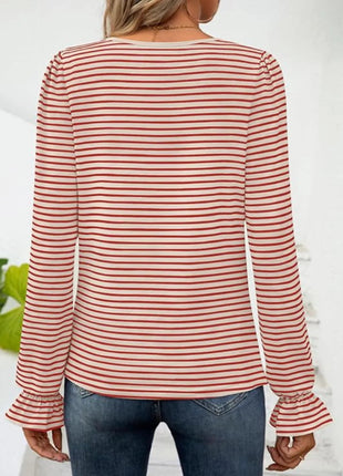 Striped Long Sleeve T-Shirt with Square Neckline - MimiStylez