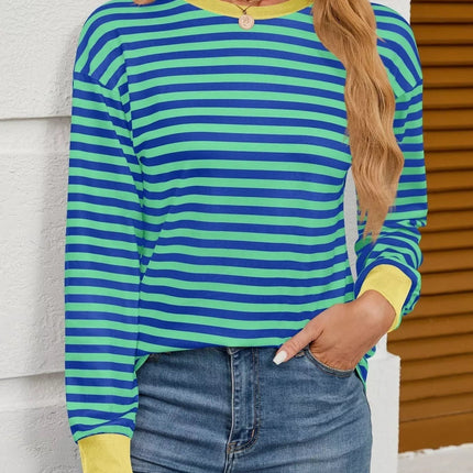 Striped Round Neck Long Sleeve T-Shirt - MimiStylez